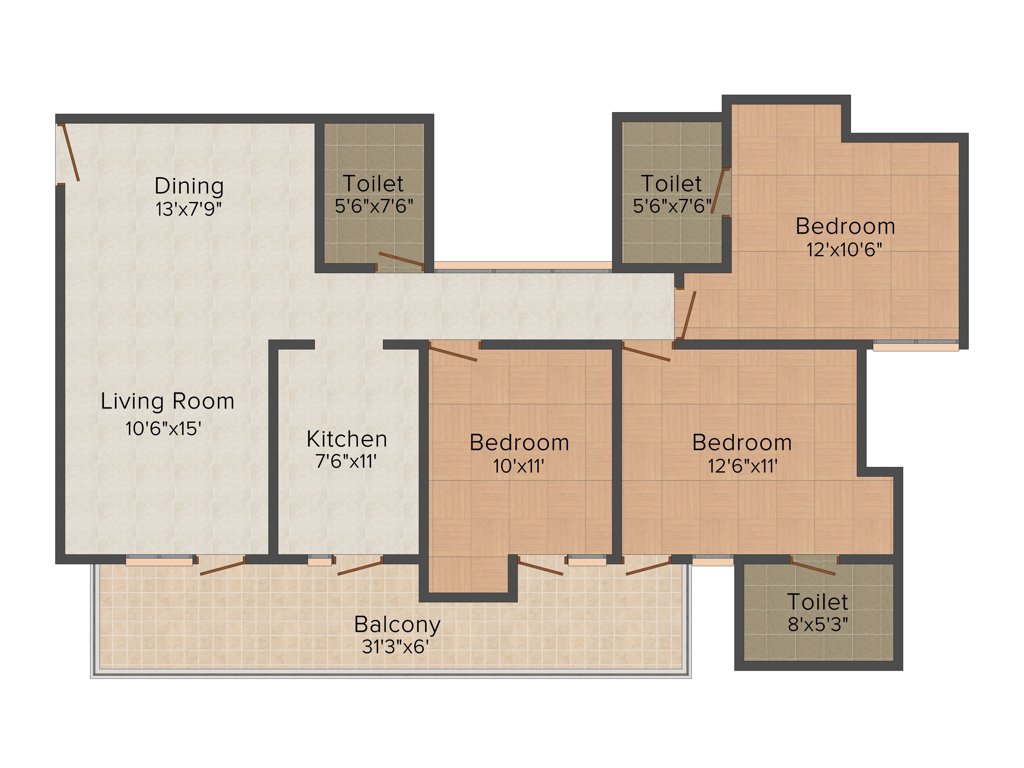 Avalon Ridgeview (3BHK+3T (1,550 sq ft) 1550 sq ft)