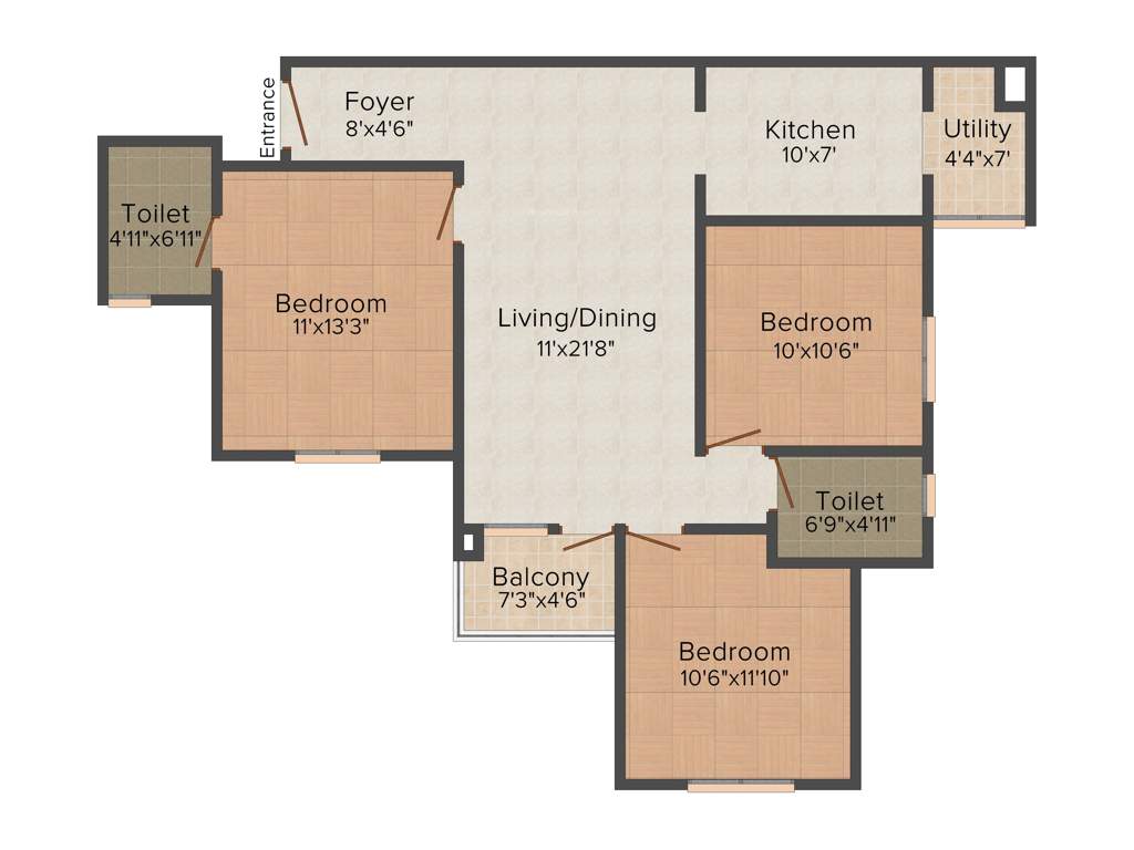 Ozone Urbana Aqua (3BHK+2T (1,145 sq ft) 1145 sq ft)