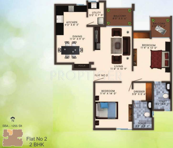 Unicon White Leaf (2BHK+2T (1,255 sq ft) 1255 sq ft)