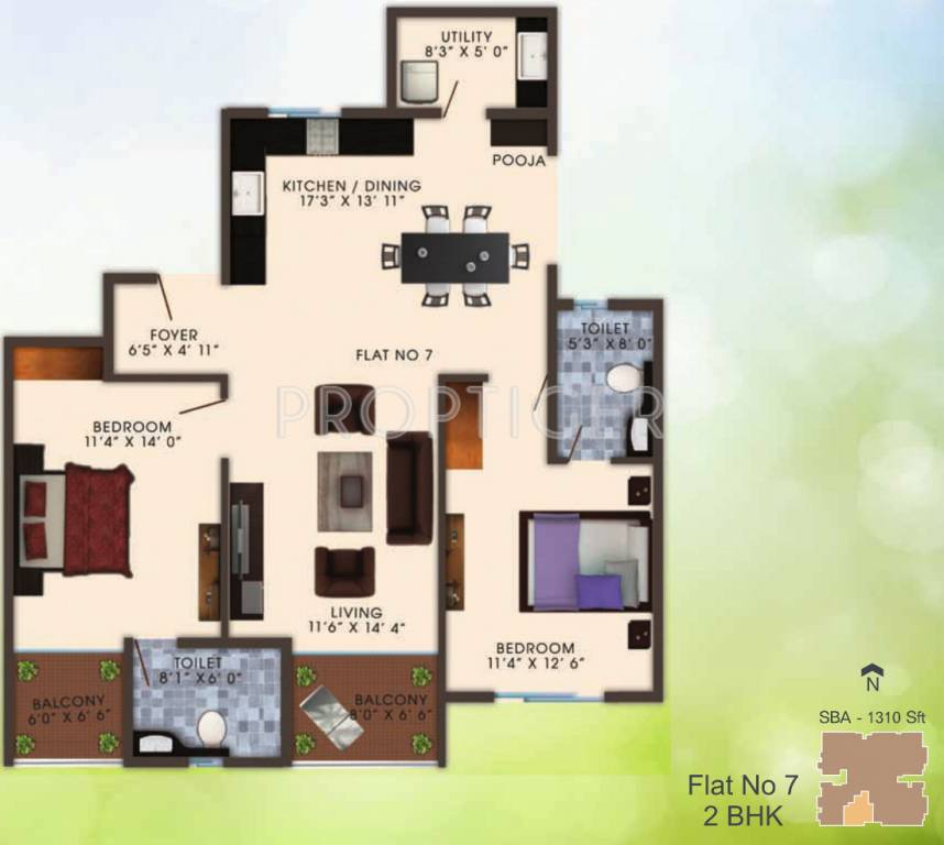 Unicon White Leaf (2BHK+2T (1,310 sq ft) 1310 sq ft)