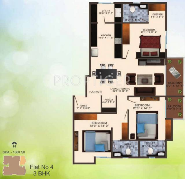 Unicon White Leaf (3BHK+3T (1,860 sq ft) 1860 sq ft)