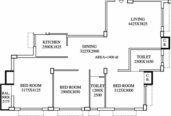 Trans Amber (3BHK+2T (1,400 sq ft) 1400 sq ft)
