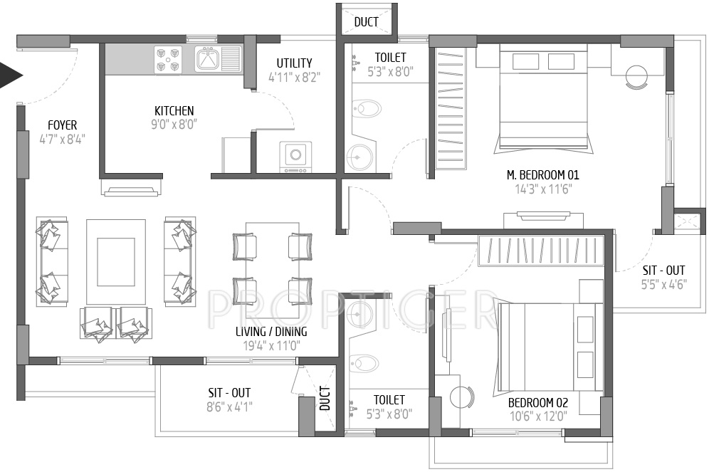 Goyal Orchid Lakeview (2BHK+2T (1,252 sq ft) 1252 sq ft)