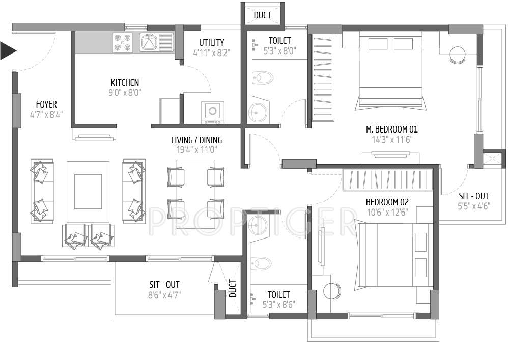 Goyal Orchid Lakeview (2BHK+2T (1,299 sq ft) 1299 sq ft)