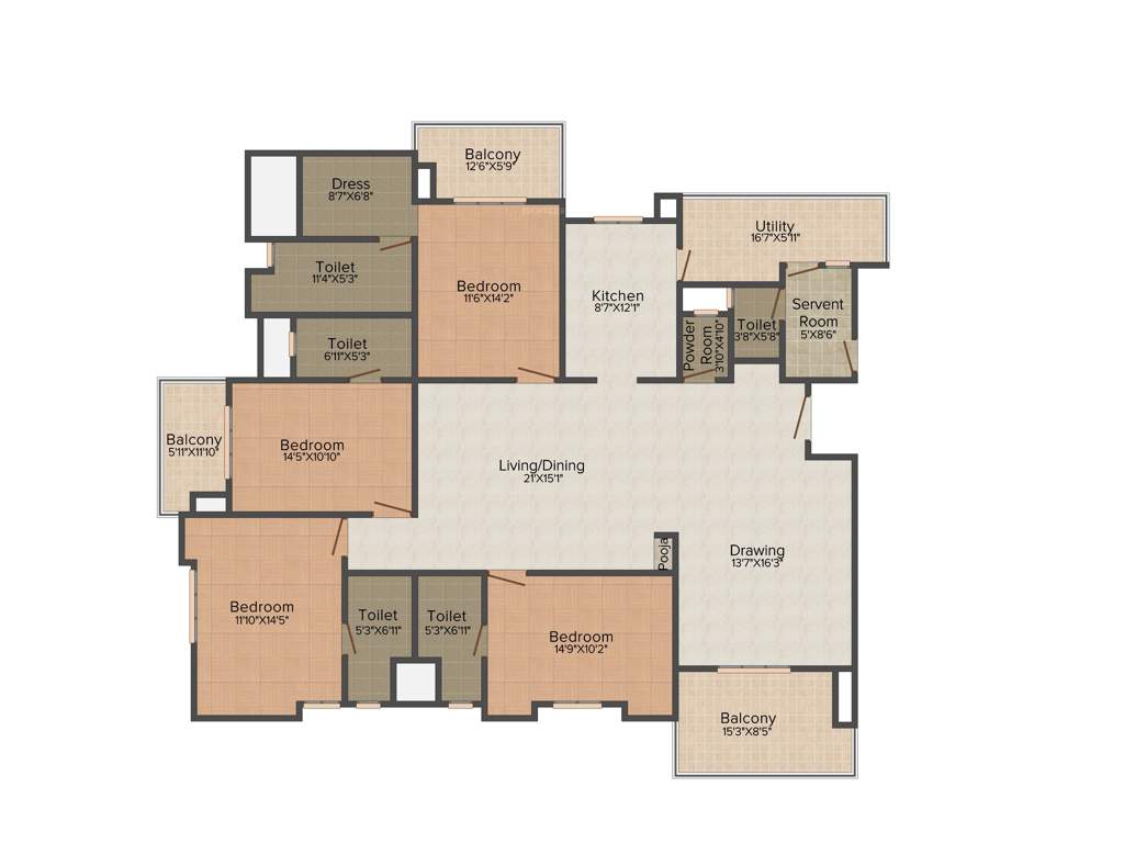 August Grand (4BHK+5T (3,045 sq ft) + Servant Room 3045 sq ft)