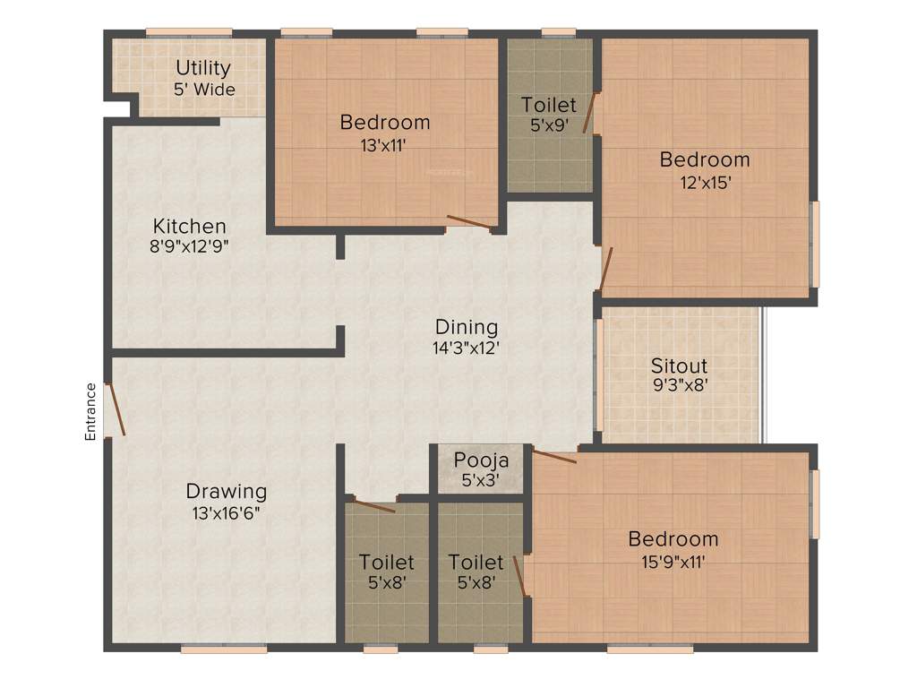 NCL Sindhu (3BHK+3T (1,805 sq ft)   Pooja Room 1805 sq ft)