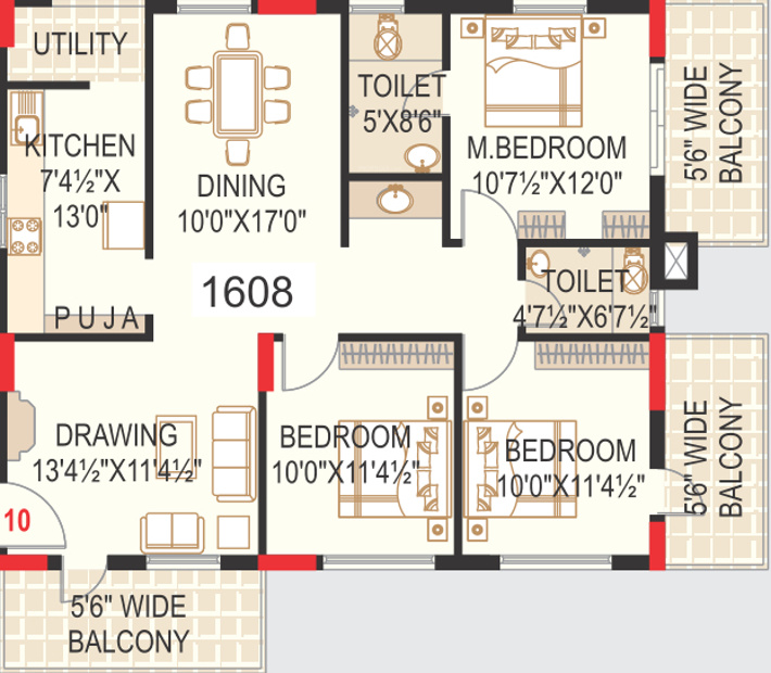 HSR Amruta Akash (3BHK+2T (1,608 sq ft) + Pooja Room 1608 sq ft)