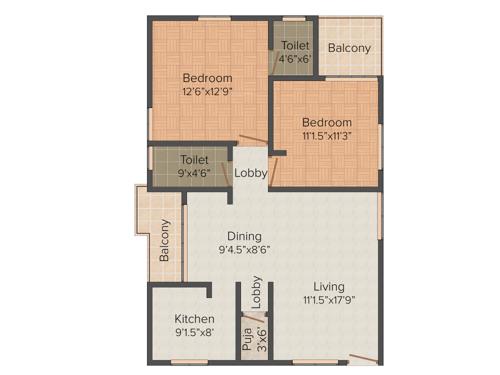 Racs Sai Brundavan (2BHK+2T (1,138 sq ft)   Pooja Room 1138 sq ft)