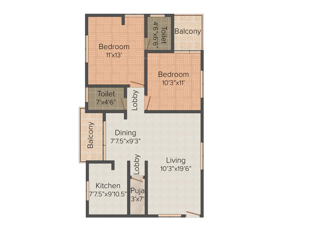 Racs Sai Brundavan (2BHK+2T (1,212 sq ft)   Pooja Room 1212 sq ft)