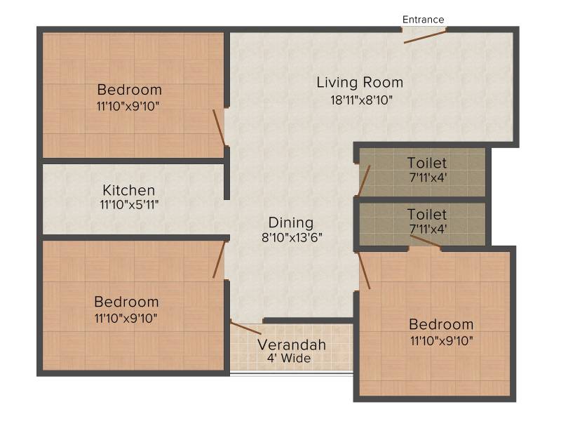 SD Rittika Residency (3BHK+2T (1,139 sq ft) 1139 sq ft)