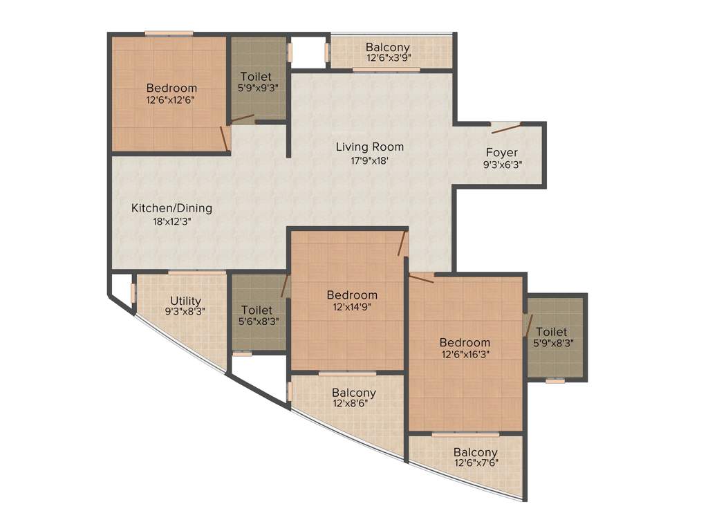 Klassik Landmark (3BHK+3T (2,170 sq ft) 2170 sq ft)