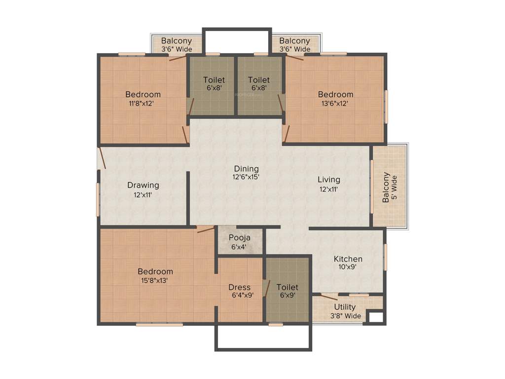 Aparna Sarovar Grande (3BHK+3T (2,100 sq ft)   Pooja Room 2100 sq ft)