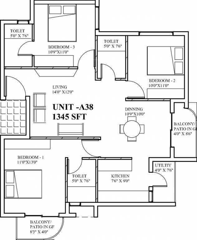 CMRS Misty Winds (3BHK+3T (1,345 sq ft) 1345 sq ft)