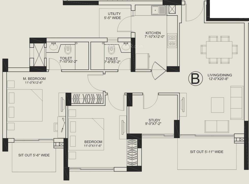 Central Park Central Park Belgravia Resort Residences 2 (2BHK+2T (1,495 sq ft)   Study Room 1495 sq ft)
