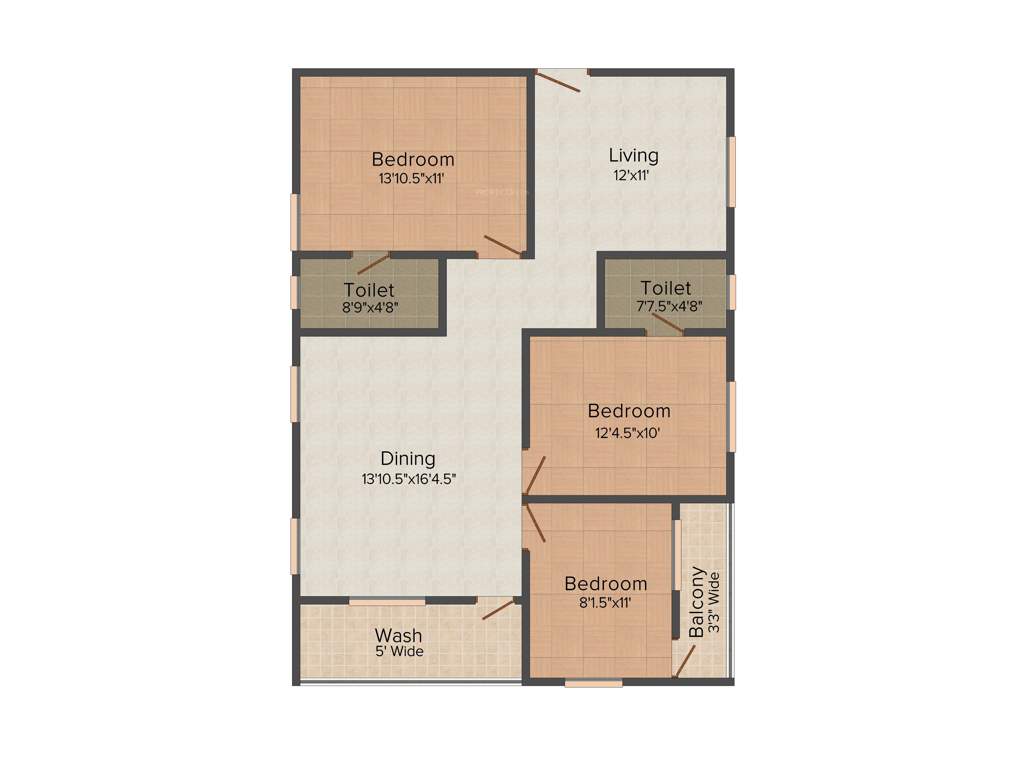 Krupa Lake Ridge (3BHK+2T (1,365 sq ft) 1365 sq ft)