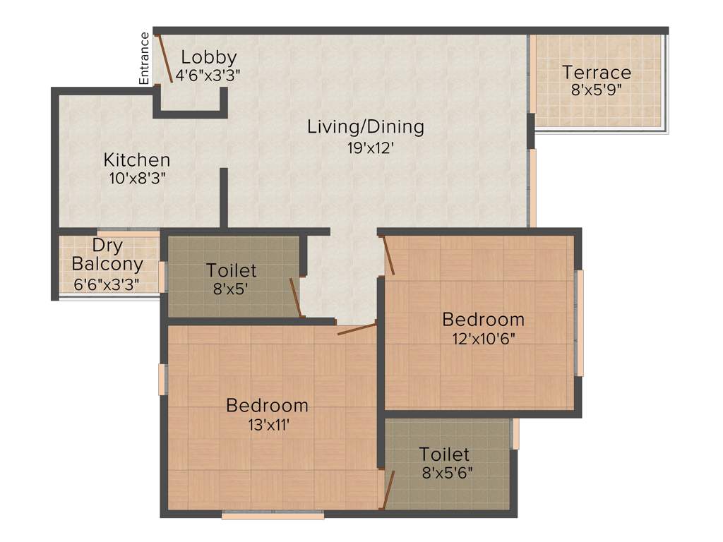 Sagar D Wisteria Park (2BHK+2T (985 sq ft) 985 sq ft)