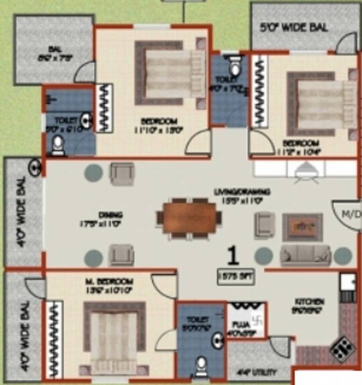 Janapriya Nile Valley (3BHK+3T (1,575 sq ft) + Pooja Room 1575 sq ft)