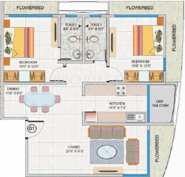 Matoshree Group Vasant Kunj Floor Plan (2BHK+2T)