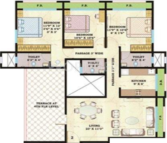 Arkade New Bharat Villa Floor Plan (3BHK+3T)