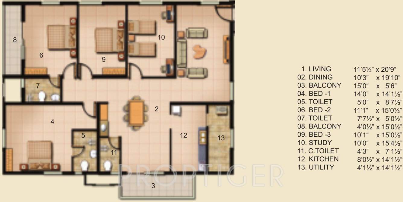 Jain Carlton Creek (4BHK+3T (2,300 sq ft) 2300 sq ft)
