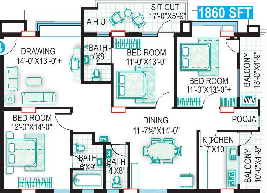 Srisairam Towers (3BHK+3T (1,860 sq ft)   Pooja Room 1860 sq ft)