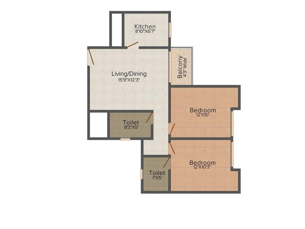 Banyan Sunland Residency (2BHK+2T (1,000 sq ft) 1000 sq ft)