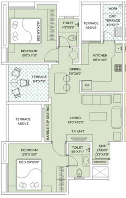 Alliance Nisarg (2BHK+2T (917 sq ft) 917 sq ft)