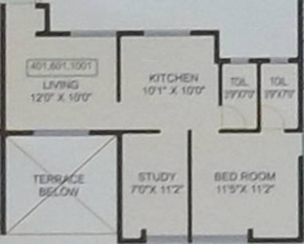 GM Kenjale Springfield Graceful Spaces Floor Plan (1BHK+1T (763 sq ft) + Study Room 763 sq ft)