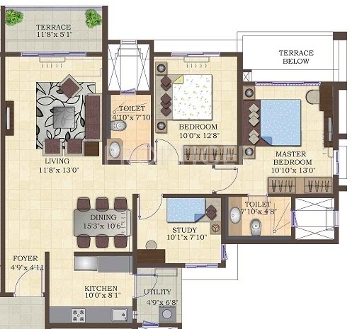 Mahindra Antheia (2BHK+2T (1,335 sq ft) Study Room 1335 sq ft) Mahindra Antheia (2BHK+2T (1,335 sq ft) Study Room 1335 sq ft)