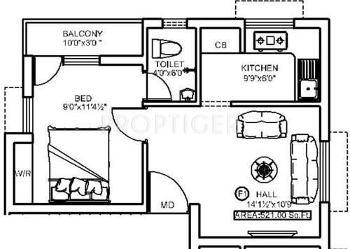 Sabari Rose Paradise (1BHK+1T (521 sq ft) 521 sq ft)
