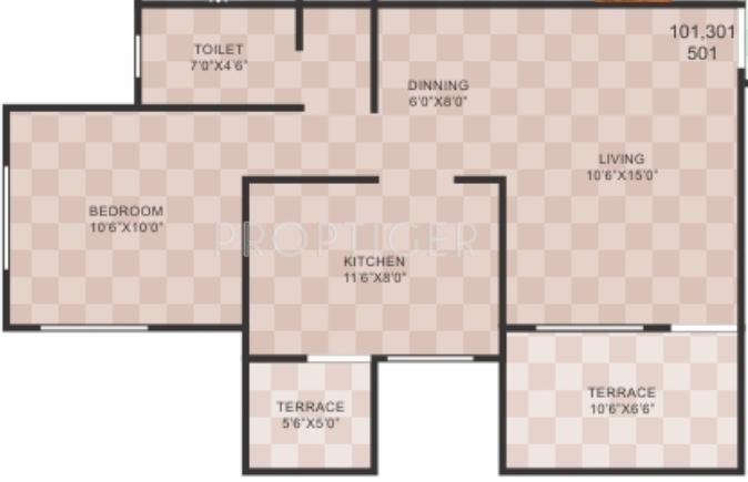 Sonigara Homes Pearl Floor Plan (1BHK+1T)