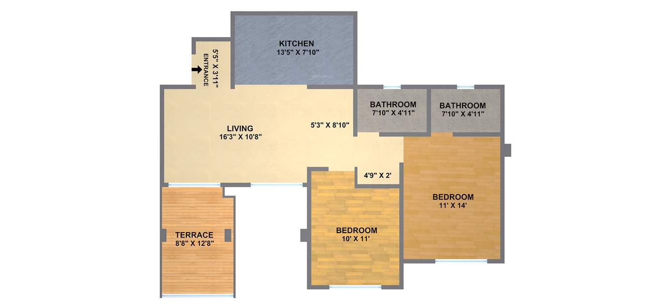 Mont Vert One (2BHK+2T (1,075 sq ft) 1075 sq ft)