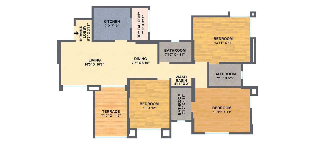 Mont Vert One (3BHK+3T (1,400 sq ft) 1400 sq ft)