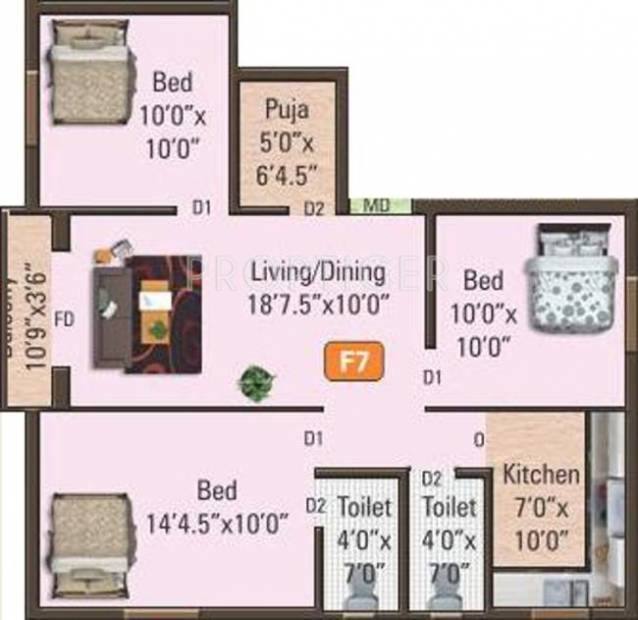 Satham Angela Apartments (3BHK+2T (1,043 sq ft)   Pooja Room 1043 sq ft)