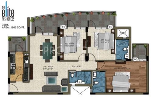 Pareena The Elite Residences (3BHK+3T (1,800 sq ft) 1800 sq ft)