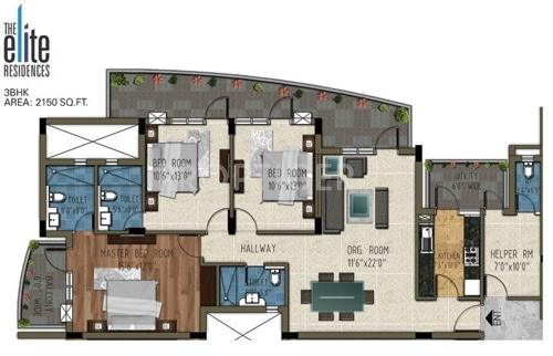 Pareena The Elite Residences (3BHK+4T (2,200 sq ft) + Servant Room 2200 sq ft)