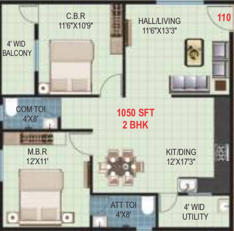 Pragathi Royale II (2BHK+2T (1,050 sq ft) 1050 sq ft)