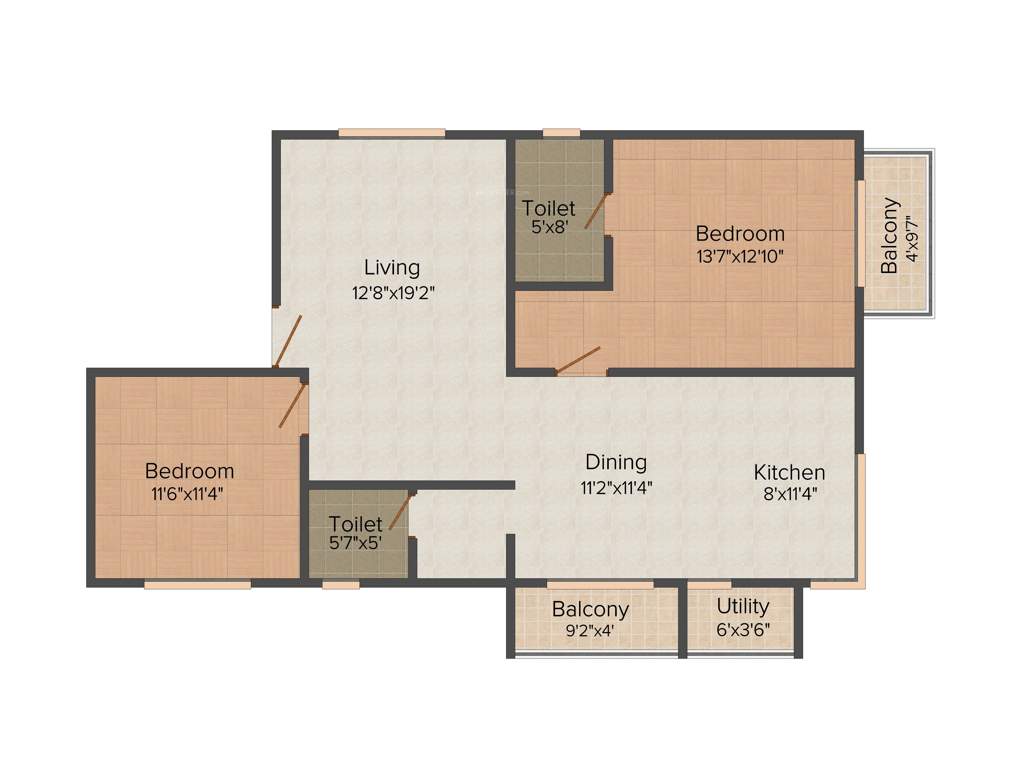 DS Needs 3 (2BHK+2T (1,380 sq ft) 1380 sq ft)