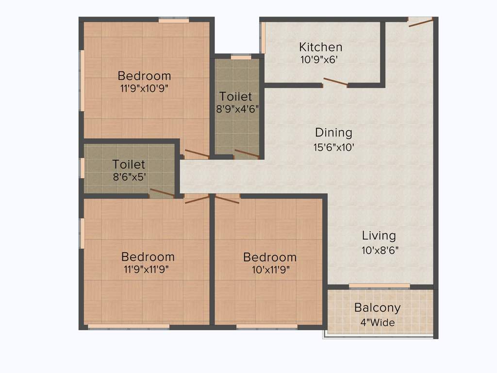 Gurukul Grande (3BHK+2T (1,236 sq ft) 1236 sq ft)