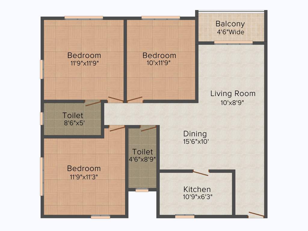 Gurukul Grande (3BHK+2T (1,261 sq ft) 1261 sq ft)