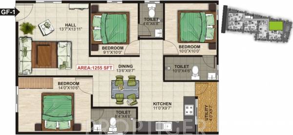 NSR Brindavan (3BHK+3T (1,255 sq ft) 1255 sq ft)