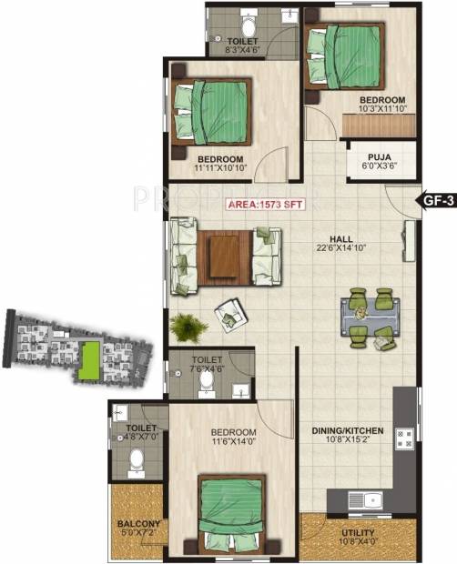 NSR Brindavan (3BHK+3T (1,573 sq ft)   Pooja Room 1573 sq ft)