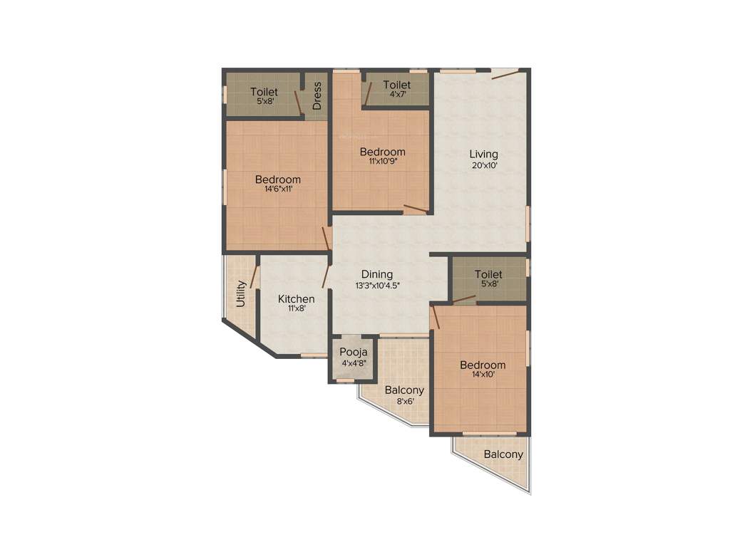 Nestcon Flamingo (3BHK+3T (1,585 sq ft)   Pooja Room 1585 sq ft)