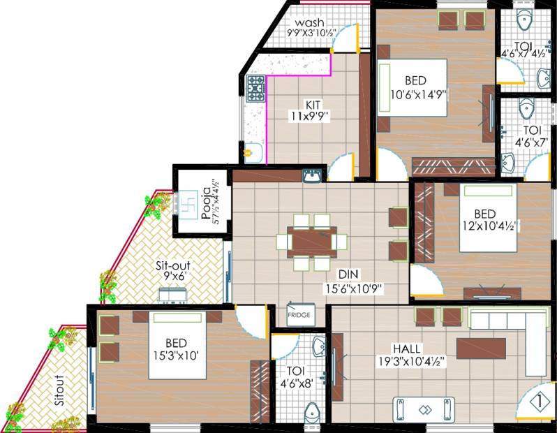 Nestcon Flamingo (3BHK+3T (1,680 sq ft)   Pooja Room 1680 sq ft)