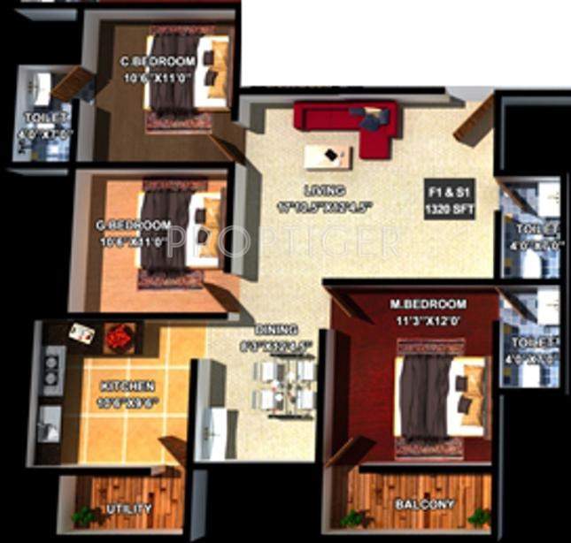 The Nest Beaut (3BHK+2T (1,320 sq ft) 1320 sq ft)