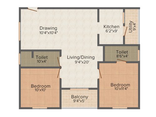 Modi Paramount Avenue (2BHK+2T (1,010 sq ft) 1010 sq ft)