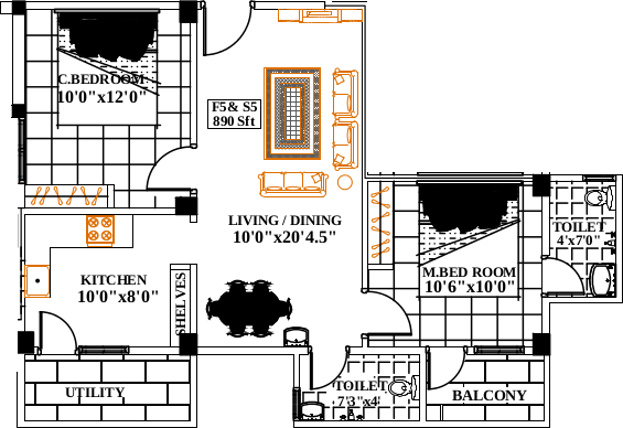 The Nest Swank (2BHK+2T (890 sq ft) 890 sq ft) The Nest Swank (2BHK+2T (890 sq ft) 890 sq ft)