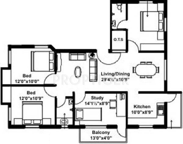 Optima Shades (3BHK+3T (1,431 sq ft) + Study Room 1431 sq ft)