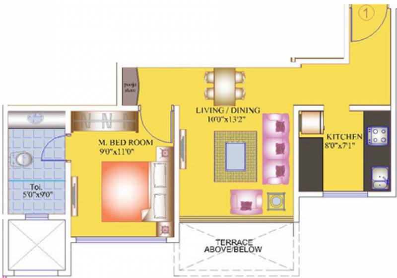 Mind Space Queenstown (1BHK+1T (845 sq ft)   Pooja Room 845 sq ft)