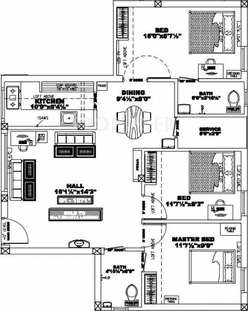 Srivarie Sri Shubalakshmi (3BHK+2T (1,071 sq ft)   Pooja Room 1071 sq ft)